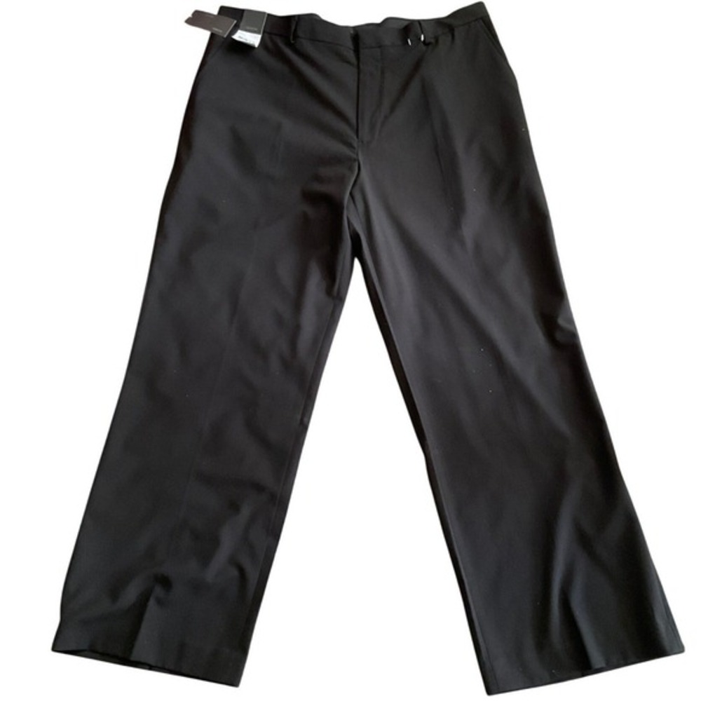 Claiborne Mens S-Essentials Black Flat‎ Front Dress Pants 38x30 MERU3526 NEW